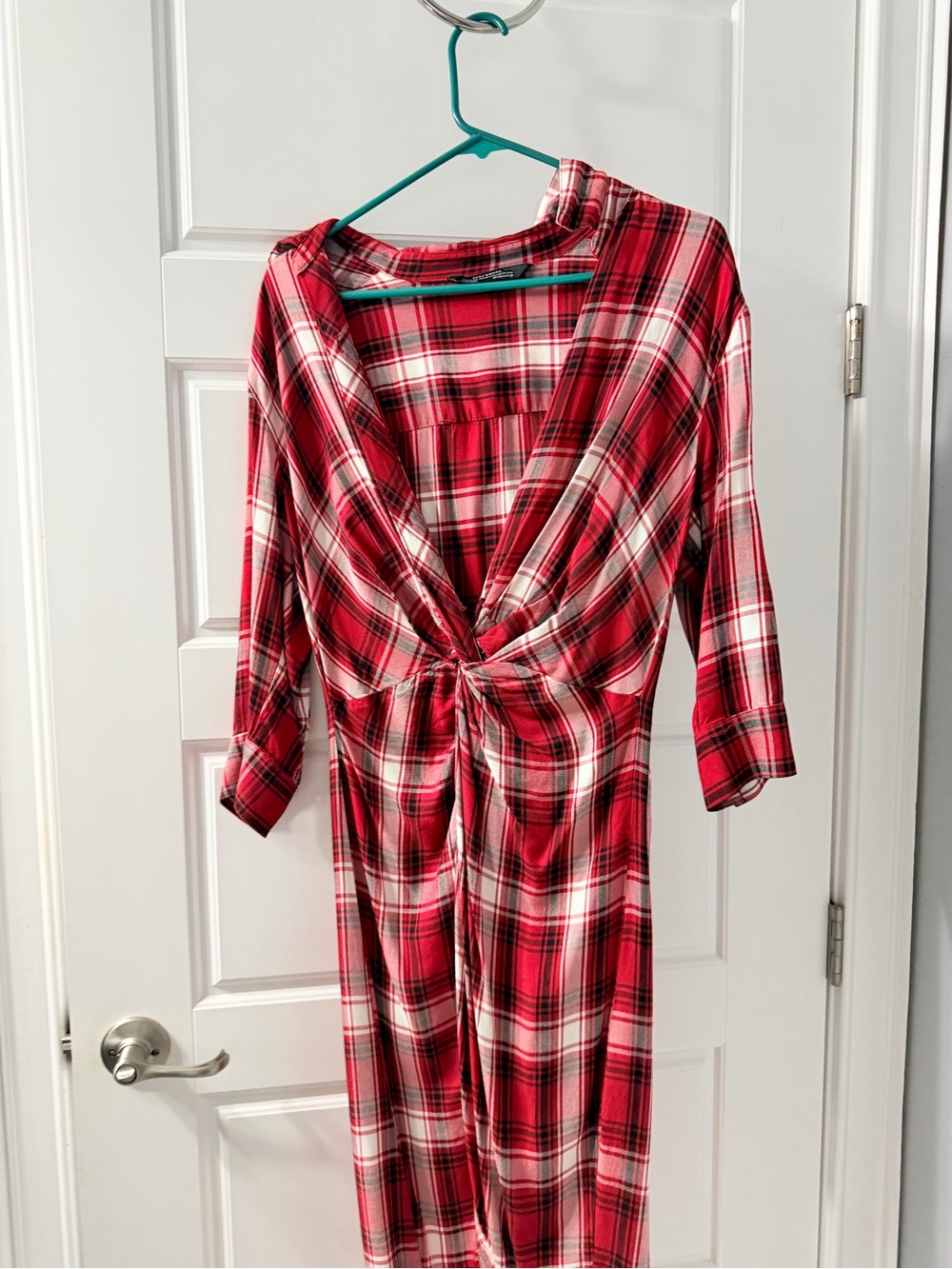 Zara Red Plaid Midi Shirt Dress